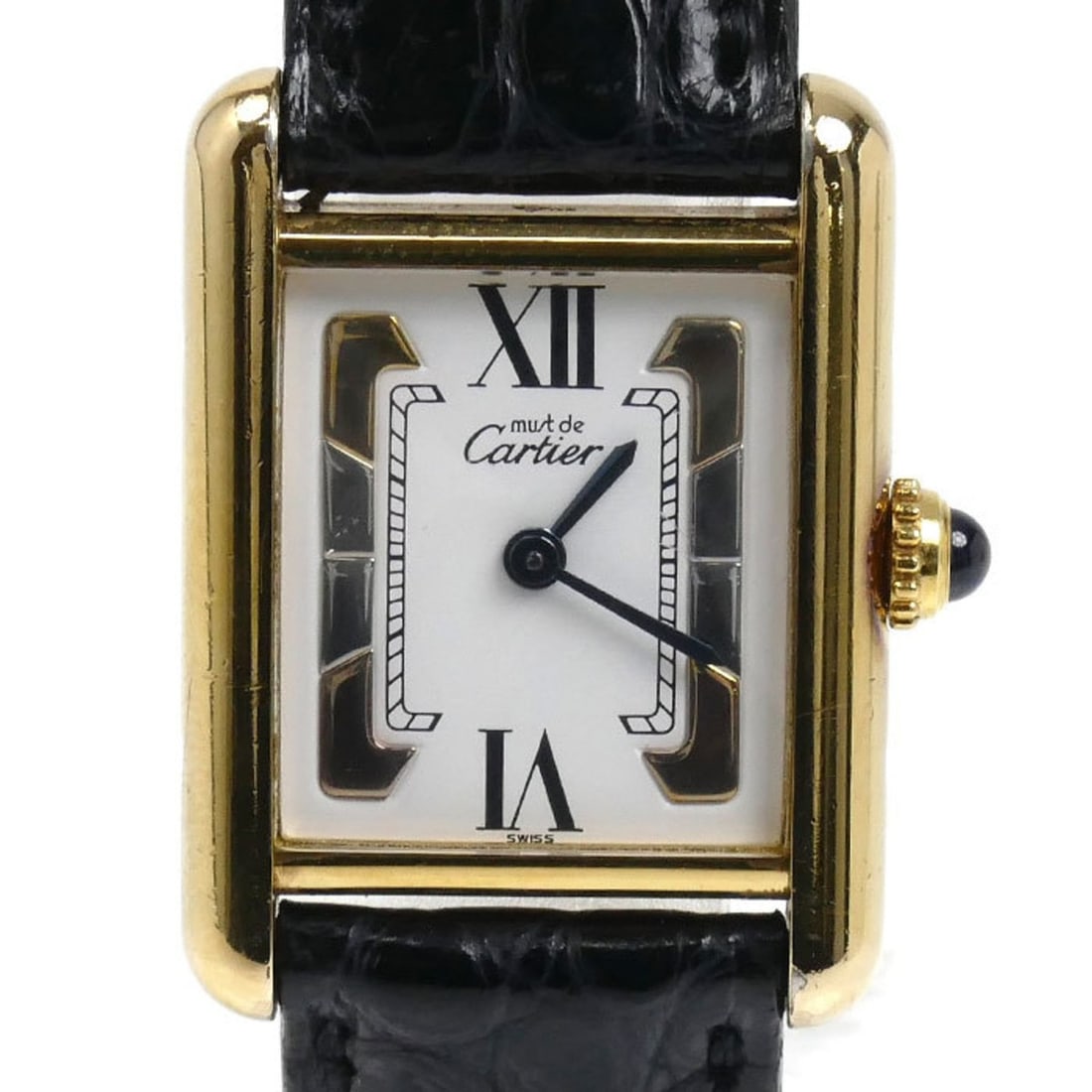 CARTIER VERMEIL Must Tank Trinity Battery-Operated Women's Watch: --- Catalog ---Category: SizeCase Diameter: 20.5mm / 0.81''Category: DesignType: WristwatchGender: WomenColor (Dial): WhiteMaterial (Band): LeatherMaterial (Case): Silver 925Category: GeneralBrand: