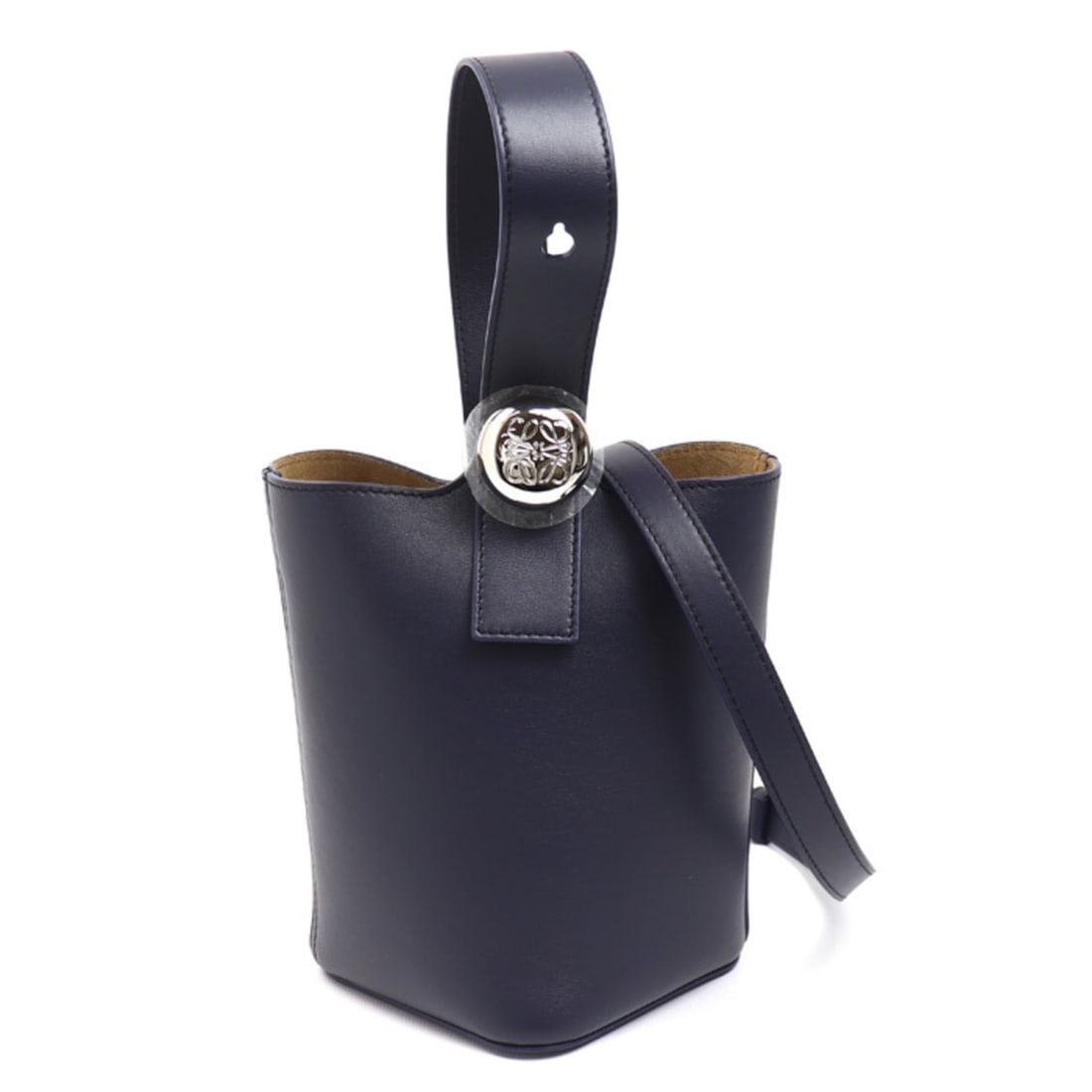 LOEWE Pebble Bucket Bag, Mini 2-Way Shoulder Navy, AANBBBMX01, Women's: --- Catalog ---Category: SizeSize (HxWxD): 19cm x 16cm x 16cm / 7.48'' x 6.29'' x 6.29''Category: DesignType: Shoulder bagColor: NavyGender: WomenMaterial: Leather Leather/Fur Type: CalfskinCategory: