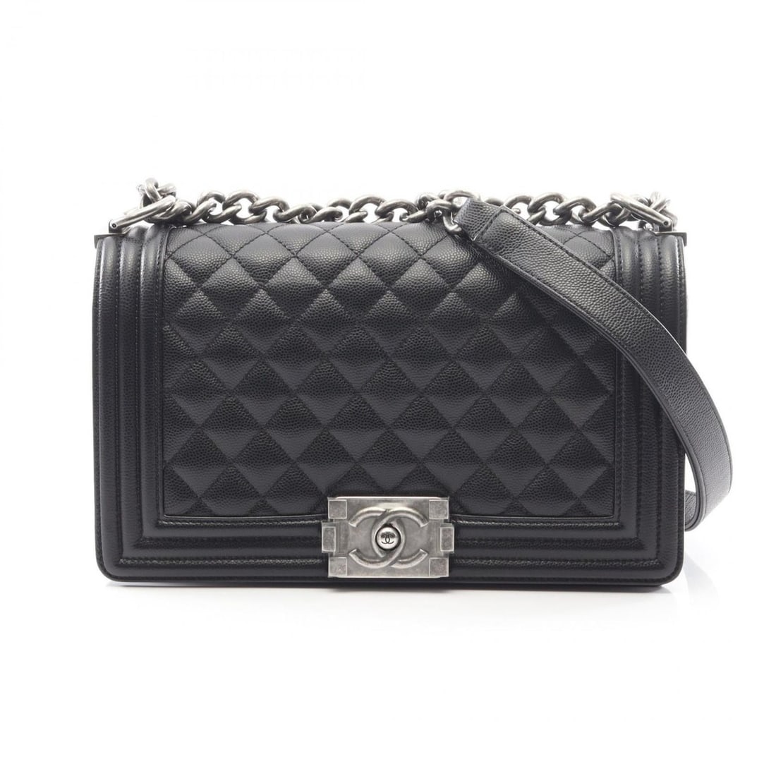 CHANEL Boy Chanel Shoulder Bag in Grained Calfskin Caviar, Black, Women's, A67086: --- Catalog ---Category: SizeSize (HxWxD): 14.5cm x 25cm x 7cm / 5.7'' x 9.84'' x 2.75''Category: DesignType: Shoulder bagColor: BlackGender: WomenMaterial: Grained Calfskin Category: GeneralMPN: A670