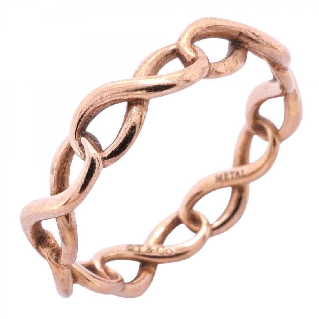 Tiffany Infinity Rubedo Metal Ring, Size 9, Women's: --- Catalog ---Category: SizeJP Size: 9US Size: 5Category: DesignType: Band ringGender: WomenCategory: GeneralBrand: Tiffany--- Item List ---Section: ConditionRanking: Rank AB Used - Traces of usage,