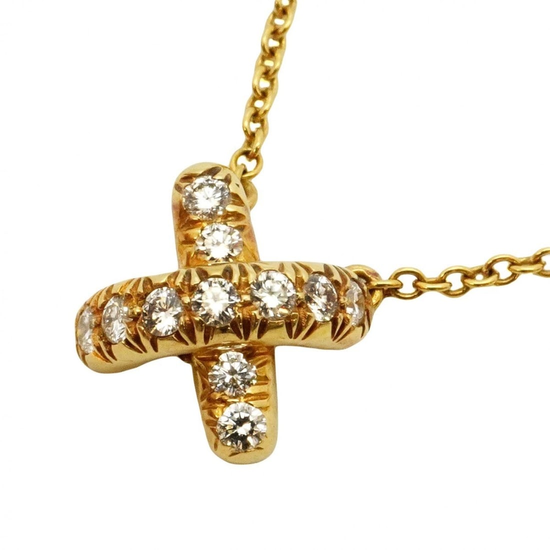 Tiffany Cross Stitch Necklace in 18K Yellow Gold with Diamonds for Women: --- Catalog ---Category: SizePendant Size: 8.1mm x 8.2mm / 0.31'' x 0.32''Neck Circumference: 41.5 cm / 16.33''Category: DesignStone: DiamondGender: WomenMaterial: Yellow gold (18K)Necklace Type: Neck