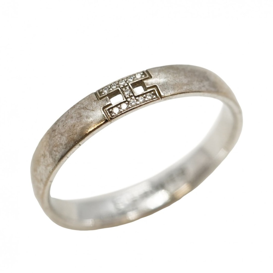 Hermes Hermès Ever Hercules Ring, 18K White Gold with Diamonds, #62, Men's: --- Catalog ---Category: SizeUS Size: 10.5Brand Size: 62Category: DesignType: Band ringStone: DiamondGender: MenMaterial: White gold (18K)Category: GeneralBrand: Hermes--- Item List ---Section: Condit