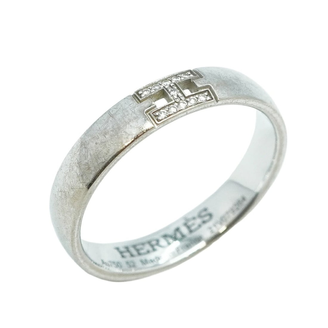Hermes Ever Hercules Ring, 18K White Gold with Diamonds, #52, Women's: --- Catalog ---Category: SizeUS Size: 6.5Brand Size: 52Category: DesignType: Band ringStone: DiamondGender: WomenMaterial: White gold (18K)Category: GeneralBrand: Hermes--- Item List ---Section: Condi
