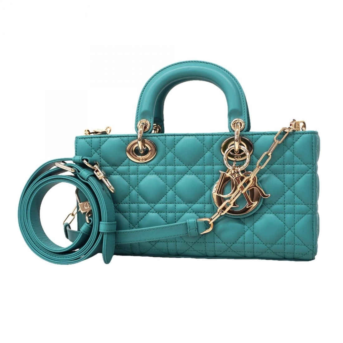 Christian Dior Cannage Lady D Joy Leather Handbag in Blue Champagne, 2-Way Bag for Women (1 of 10)