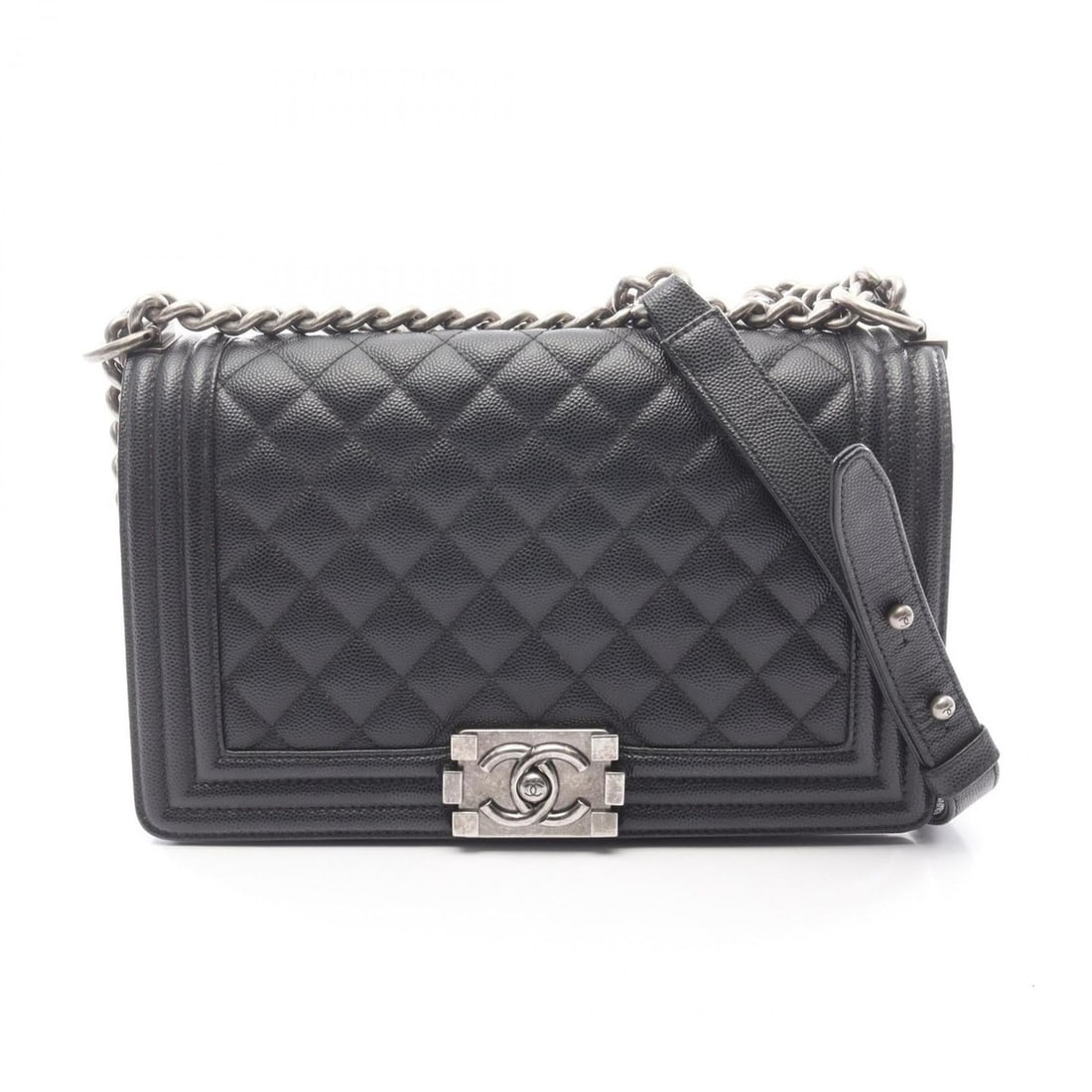 CHANEL Boy Chanel Shoulder Bag in Caviar (Grained Calfskin) for Women, Black: --- Catalog ---Category: SizeSize (HxWxD): 14.5cm x 25cm x 7cm / 5.7'' x 9.84'' x 2.75''Category: DesignType: Shoulder bagColor: BlackGender: WomenMaterial: Grained Calfskin Category: GeneralBrand: Ch