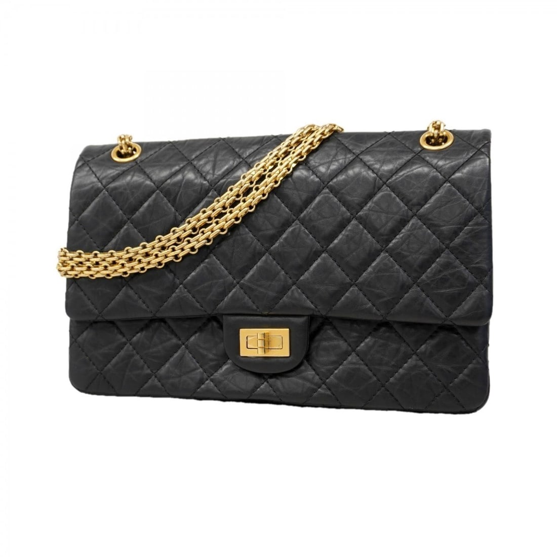 Chanel Shoulder Bag 2.55 Double Flap Chain Calfskin Black Women's: --- Catalog ---Category: SizeSize (HxWxD): 18cm x 27cm x 9cm / 7.08'' x 10.62'' x 3.54''Category: DesignType: Shoulder bagColor: BlackGender: WomenMaterial: Leather Hardware Color: GoldLeather/Fur Typ