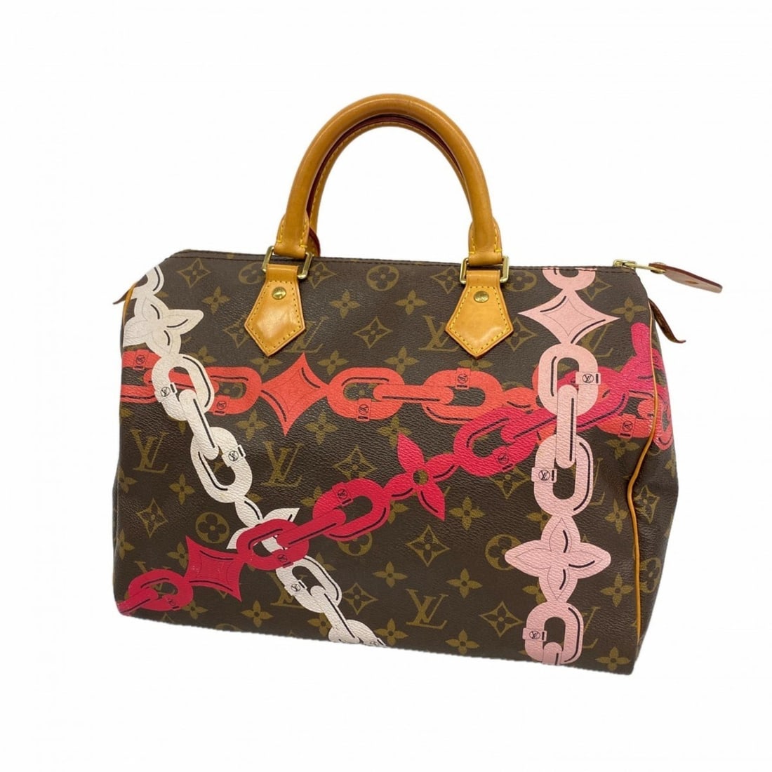 Louis Vuitton Monogram Chain Print Speedy 30 Handbag M41989 Brown/Pink Women's: --- Catalog ---Category: SizeSize (HxWxD): 21cm x 30cm x 18cm / 8.26'' x 11.81'' x 7.08''Category: DesignType: HandbagColor: Brown, PinkGender: WomenCategory: GeneralMPN: M41989Brand: Louis Vuitton---