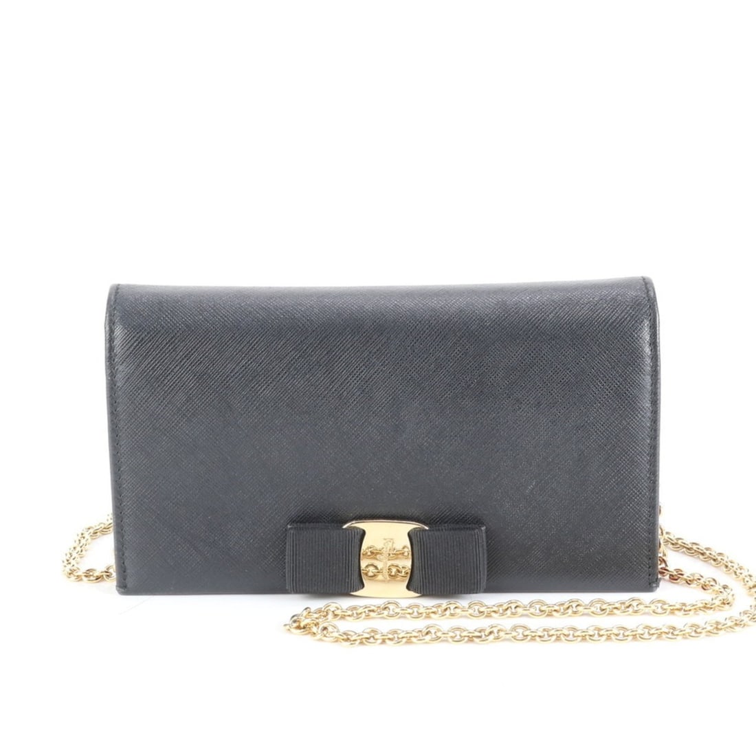 Salvatore Ferragamo Vara Ribbon Chain Wallet Leather Long Shoulder Bag for Women: --- Catalog ---Category: SizeSize (HxWxD): 11cm x 19cm x 2cm / 4.33'' x 7.48'' x 0.78''Strap / Chain Length: 1.2m / 47.24''Category: DesignType: Chain/Shoulder walletColor: BlackGender: WomenMaterial:
