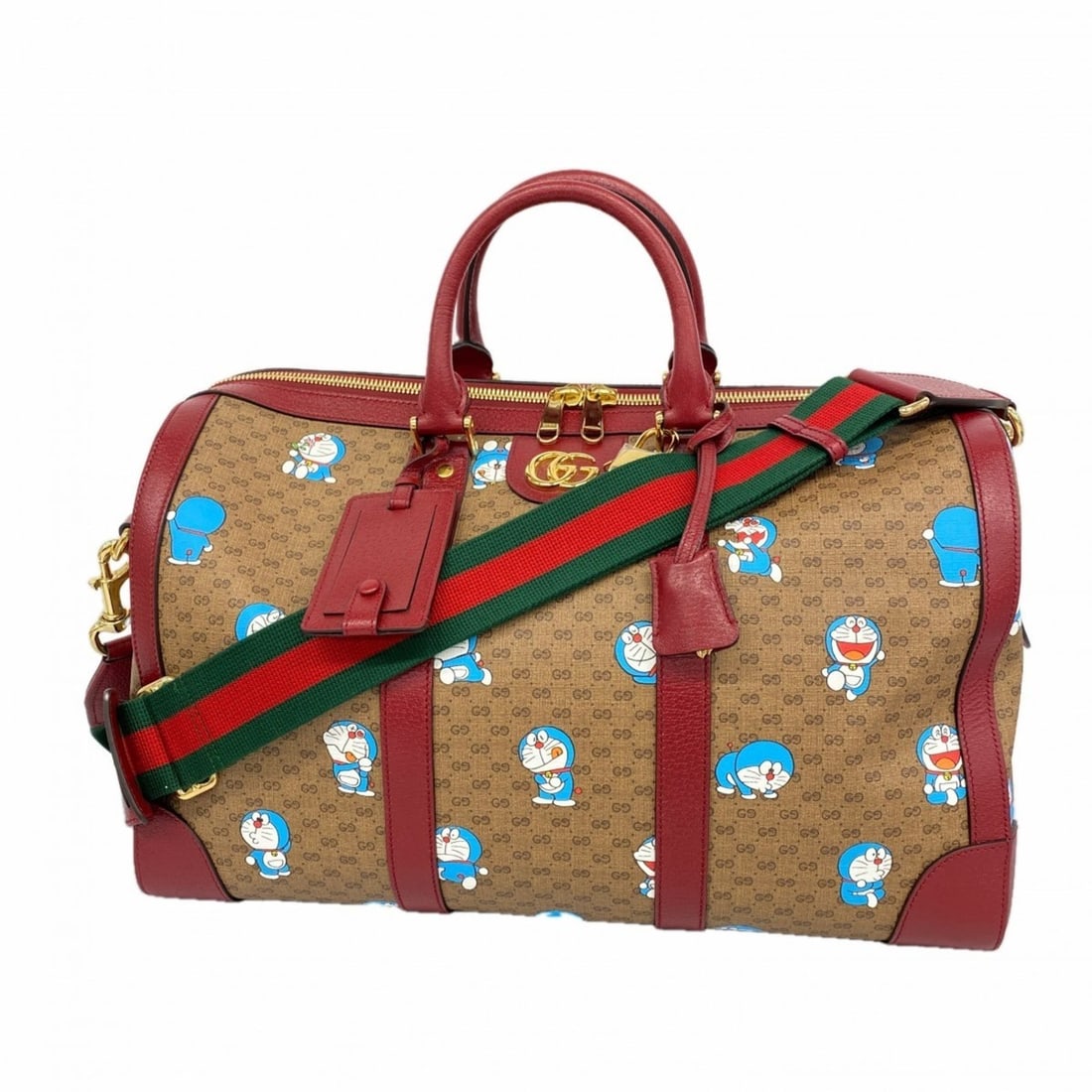 Gucci Micro GG Doraemon Boston Bag 647815 Brown/Red for Men and Women: --- Catalog ---Category: SizeSize (HxWxD): 27cm x 44cm x 24cm / 10.62'' x 17.32'' x 9.44''Category: DesignType: Boston bagColor: Brown, Red colorGender: Men,WomenMaterial: PVC Hardware Color: GoldCate