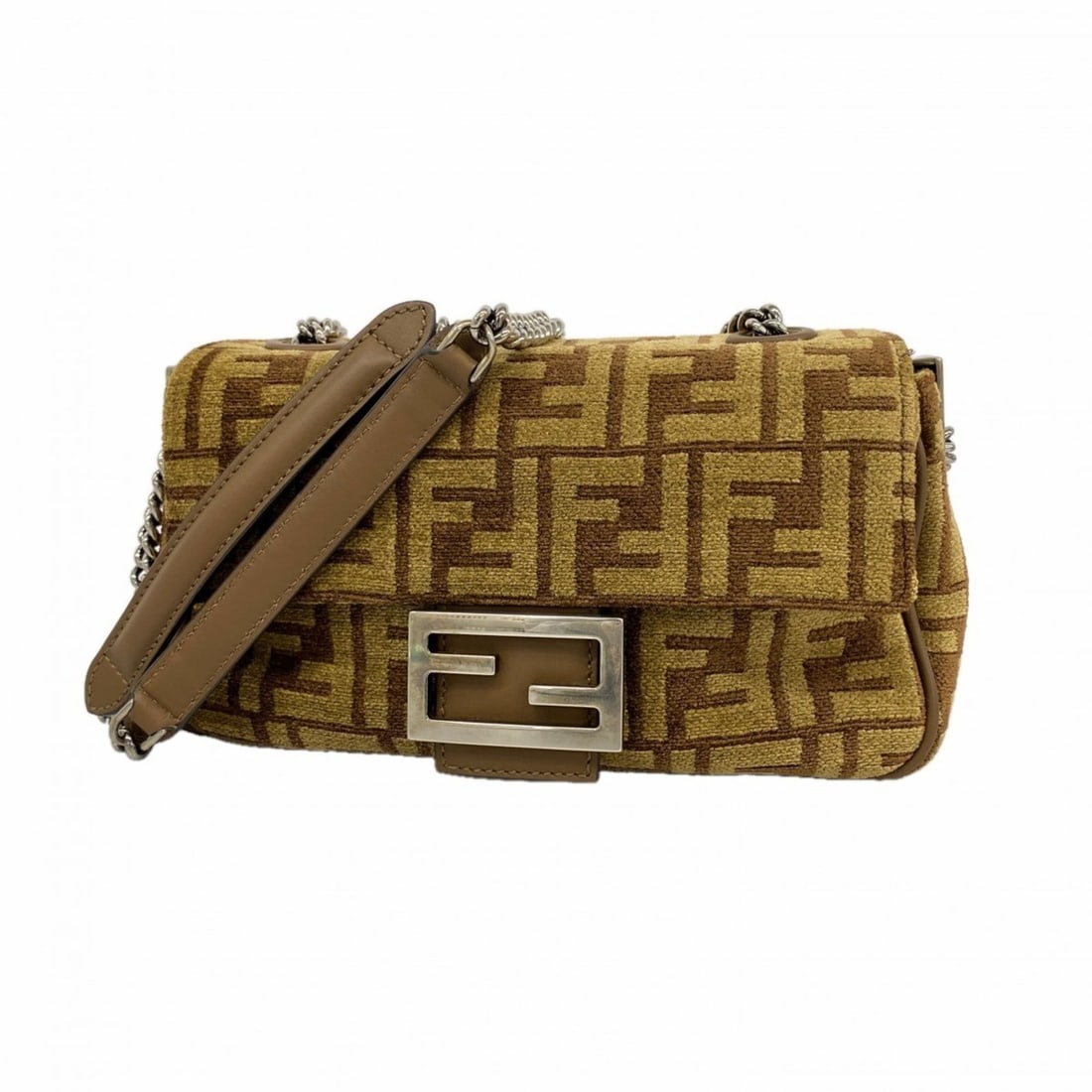 Fendi Zucca Chenille Shoulder Bag, Brown, Women's: --- Catalog ---Category: SizeSize (HxWxD): 13.5cm x 23cm x 6.5cm / 5.31'' x 9.05'' x 2.55''Category: DesignType: Shoulder bagColor: BrownGender: WomenHardware Color: SilverCategory: GeneralBrand: Fend