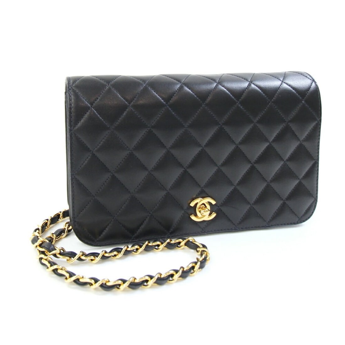 CHANEL Matelasse Shoulder Bag, Black Lambskin, Single Flap, Chain Shoulder, Quilted, Full Coco Mark,: --- Catalog ---Category: SizeSize (HxWxD): 14cm x 23.5cm x 5cm / 5.51'' x 9.25'' x 1.96''Category: DesignType: Shoulder bagColor: BlackGender: WomenMaterial: Quilting , Leather Leather/Fur Type: Lambs