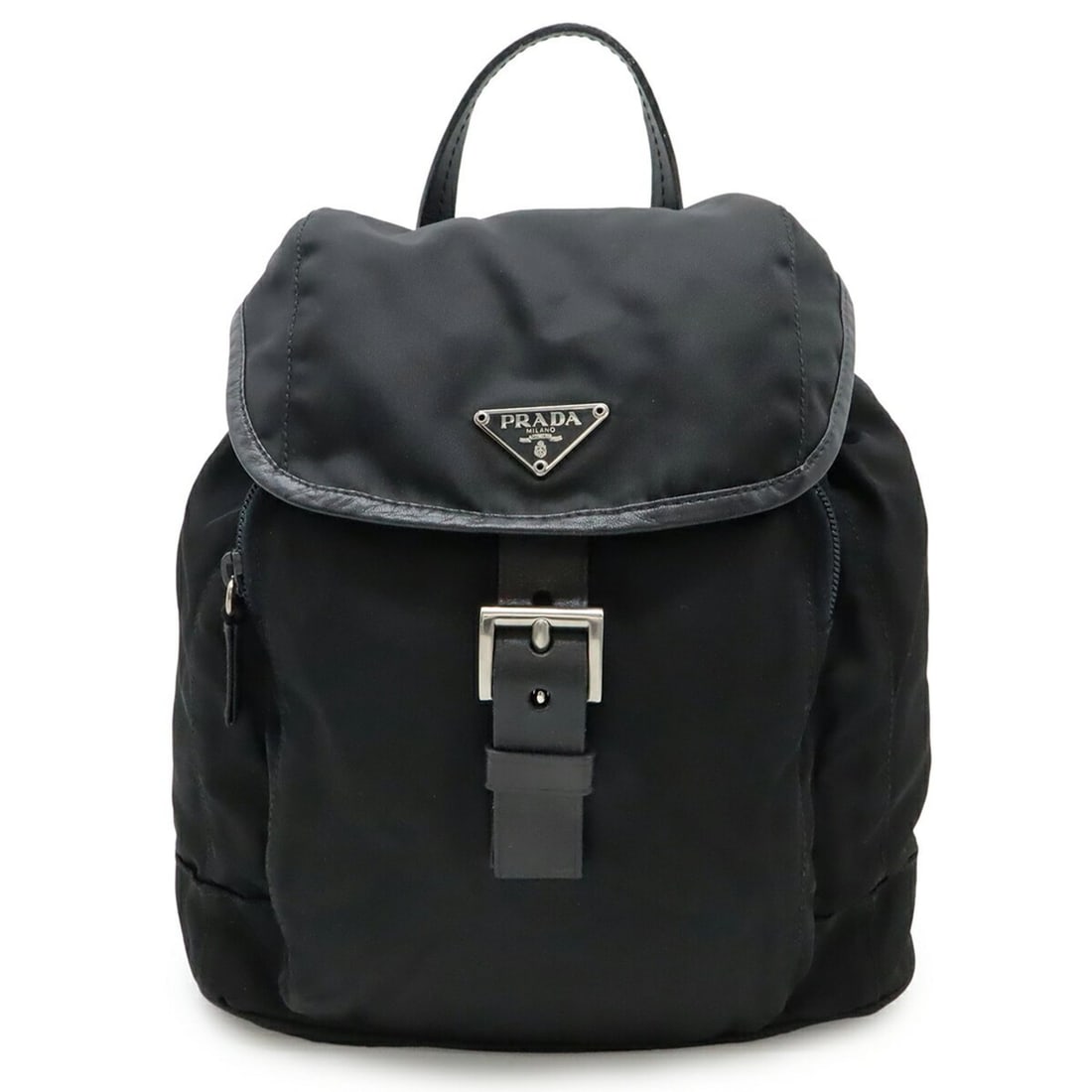 PRADA Prada Triangle Backpack, Rucksack, Mini Nylon and Leather, Black: --- Catalog ---Category: SizeWeight: 440g / 15.52oz.Size (HxWxD): 25cm x 25cm x 12cm / 9.84'' x 9.84'' x 4.72''Category: DesignType: BackpackColor: Black, NeroGender: WomenMaterial: Nylon , Leather Ca