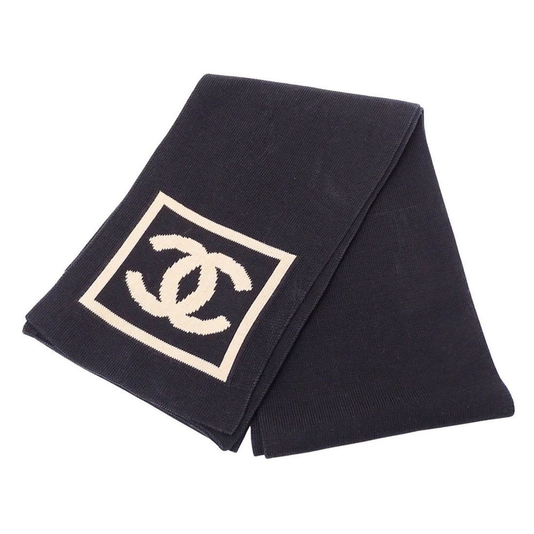 Chanel Women's Scarf, Cotton, Black and Beige, with Logo (1 of 9)