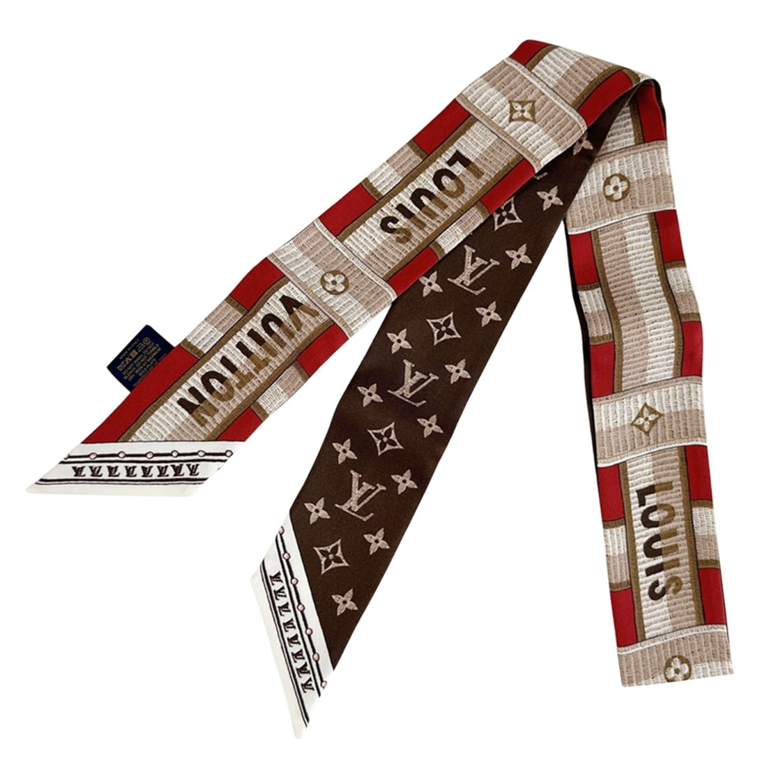 Louis Vuitton Monogram Silk Bandeau BB Scarf, Women's, Red, Brown, Multicolor, M78147, Twilly (1 of 11)