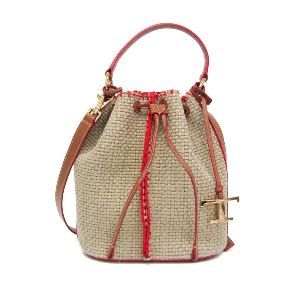 Tod's T Timeless Drawstring Bag Women's Cotton Canvas,Leather Handbag,Shoulder Bag Beige,Red Color: --- Catalog ---Category: SizeSize (HxWxD): 26cm x 24cm x 14cm / 10.23'' x 9.44'' x 5.51''Strap Length: 80cm - 100cm / 31.49'' - 39.36''Handle Length: 28cm / 11.02''Category: DesignType: Handbag, Shoul