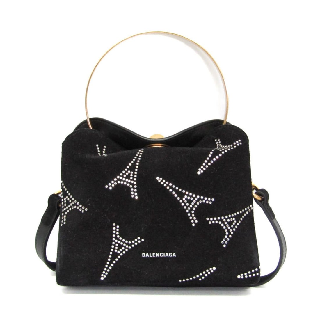 Balenciaga 570093 Women's Suede,Rhinestone Handbag,Shoulder Bag Gold,Black: --- Catalog ---Category: SizeHandle Drop: 10.00cm / 3.94''Size (HxWxD): 16cm x 18cm x 5cm / 6.29'' x 7.08'' x 1.96''Strap Length: 112cm - 121cm / 44.09'' - 47.63''Handle Length: 27cm / 10.62''Category