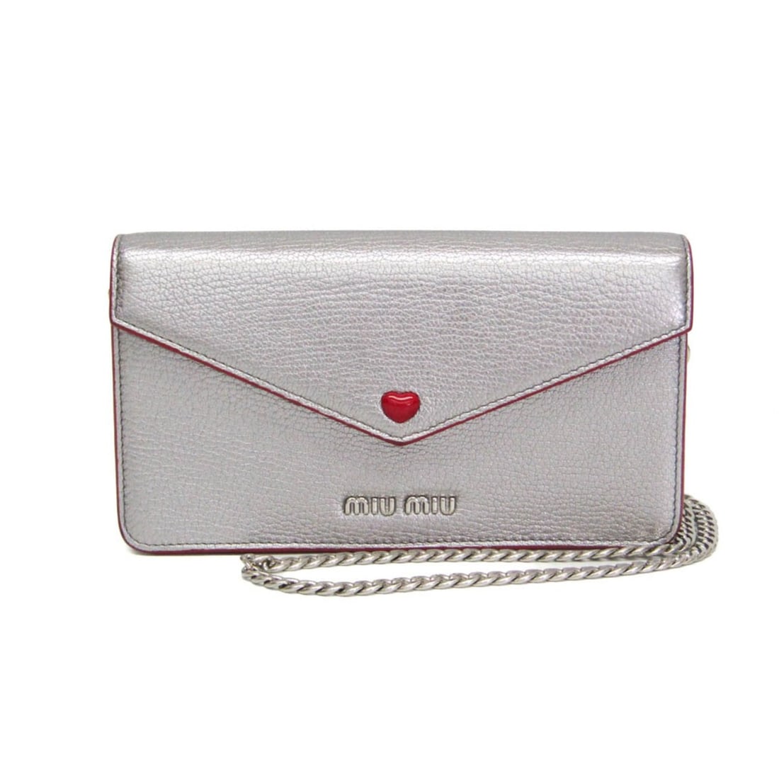 Miu Miu MADRAS LOVE 5DH044 Women's Leather Clutch Bag,Shoulder Bag Silver,Red Color: --- Catalog ---Category: SizeSize (HxWxD): 10.5cm x 8.5cm x 4cm / 4.13'' x 3.34'' x 1.57''Strap Length: 120cm / 47.24''Category: DesignType: Clutch bag, Shoulder bagColor: Red color, SilverGender: Wom