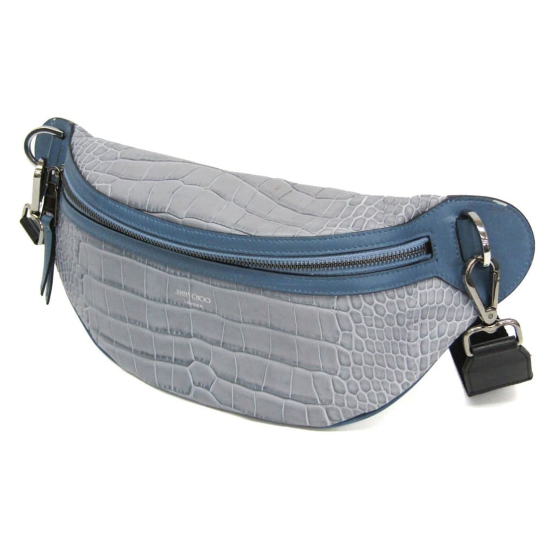 Jimmy Choo Women's Leather Fanny Pack,Sling Bag Blue,Gray: --- Catalog ---Category: SizeSize (HxWxD): 17cm x 40cm x 4cm / 6.69'' x 15.74'' x 1.57''Strap Length: 65cm - 92cm / 25.59'' - 36.22''Category: DesignType: Fanny pack, Sling bagColor: Blue, GrayGender: