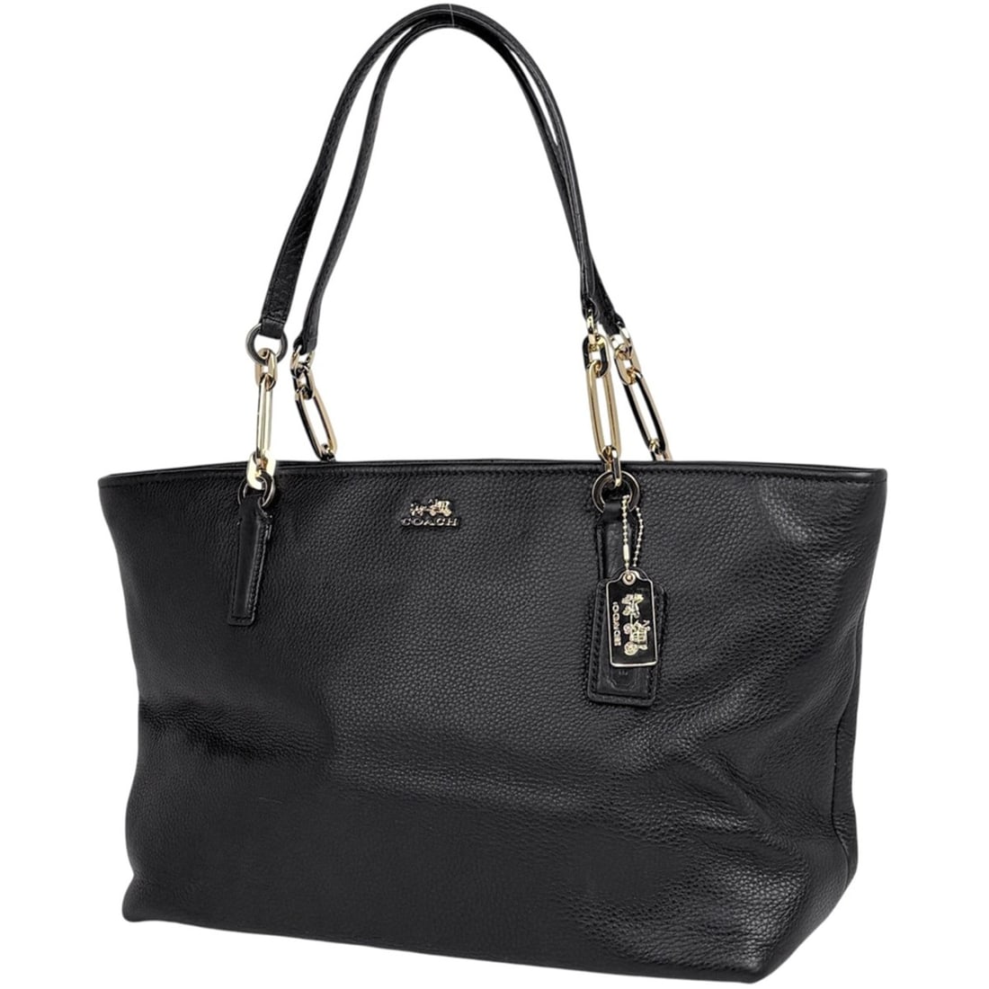 Coach Logo Tote Bag, Shoulder Leather, Black, F26805, Women's (1 of 14)