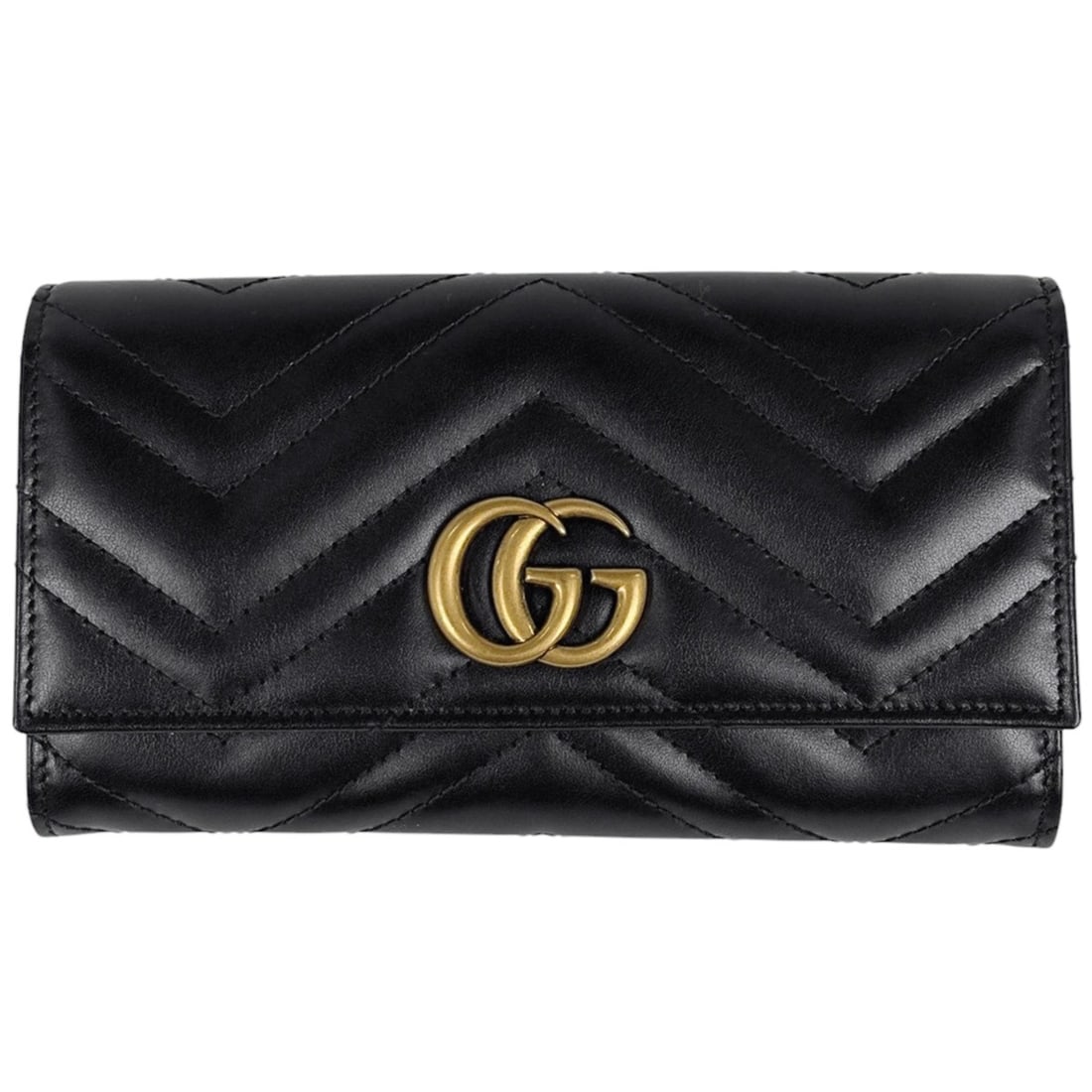 Gucci GG Marmont Double G Long Wallet in Black Leather, 443436, Women's (1 of 10)