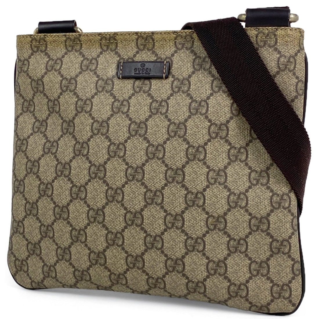 Gucci GG Supreme Shoulder Bag, Messenger Crossbody Coated Canvas, Brown, 201538, Women's: --- Catalog ---Category: SizeSize (HxWxD): 21cm x 24.5cm x 1cm / 8.26'' x 9.64'' x 0.39''Category: DesignType: Messenger bag, Shoulder bagColor: BrownGender: WomenMaterial: Coated canvas , Leather Cat