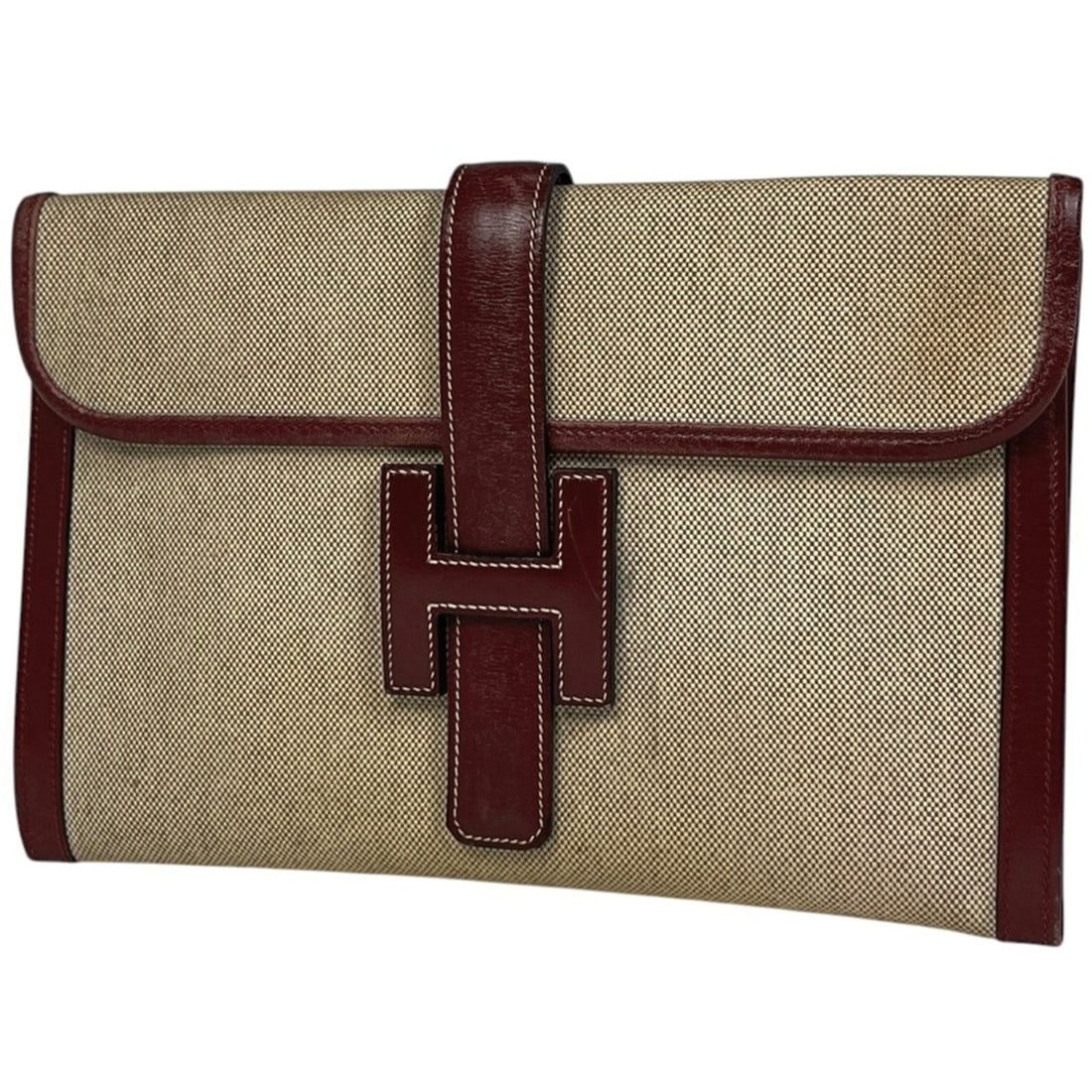 Hermes Hermès Jige PM H Logo Pouch Clutch Bag in Toile and Rouge Natural, Women's: --- Catalog ---Category: SizeSize (HxWxD): 19cm x 29cm x 2cm / 7.48'' x 11.41'' x 0.78''Category: DesignType: Clutch bag, PouchColor: Natural, Rouge HGender: WomenMaterial: Toile H , Box calf leather