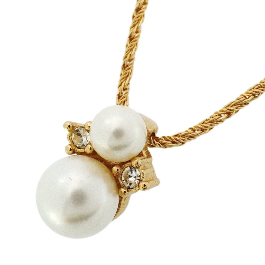Christian Dior Necklace, GP Plated, Rhinestones, Faux Pearls, Gold, Women's: --- Catalog ---Category: SizePendant Size: 12.3mm x 9.4mm / 0.48'' x 0.37''Neck Circumference: 39 cm - 43.5 cm / 15.35'' - 17.12''Category: DesignColor: GoldGender: WomenMaterial: Gold plating, Rhines