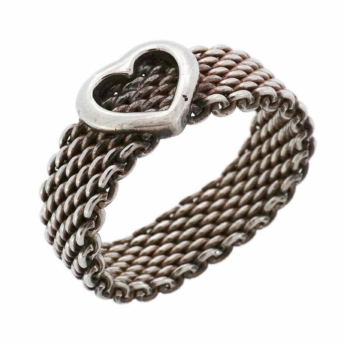 Tiffany Somerset Mesh Heart Ring in Silver 925, Size 11.5 for Women: --- Catalog ---Category: SizeJP Size: 11.5US Size: 6Category: DesignType: Band ringGender: WomenMaterial: Silver 925Category: GeneralBrand: Tiffany--- Item List ---Section: ConditionRanking: Rank AB U