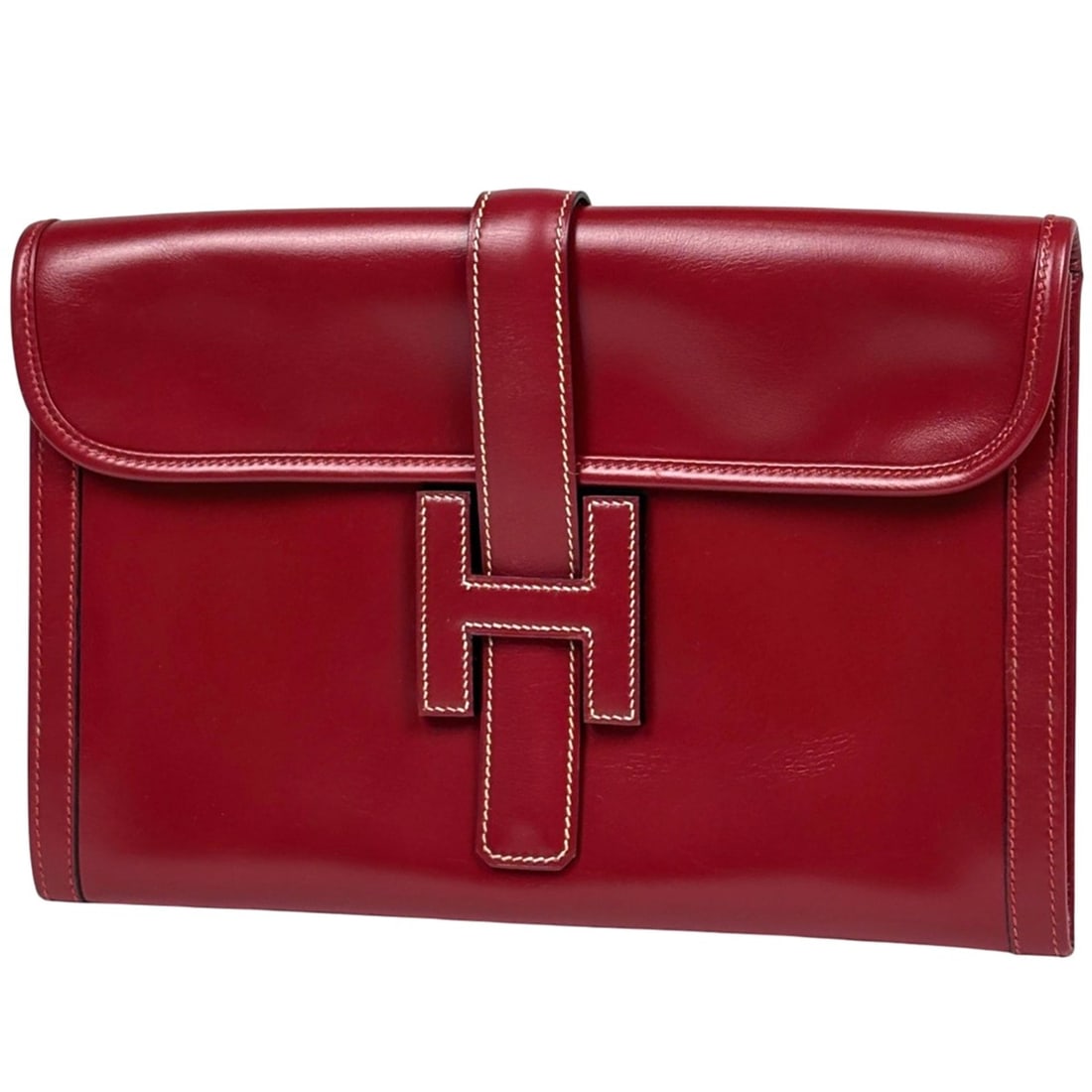 Hermes Hermès Jige PM H Logo Clutch Bag in Bordeaux Box Calf Leather (Size 0P) for Women: --- Catalog ---Category: SizeSize (HxWxD): 19.5cm x 29cm x 1.5cm / 7.67'' x 11.41'' x 0.59''Category: DesignType: Clutch bagColor: BordeauxGender: WomenClosure: FlapMaterial: Box calf leather Category