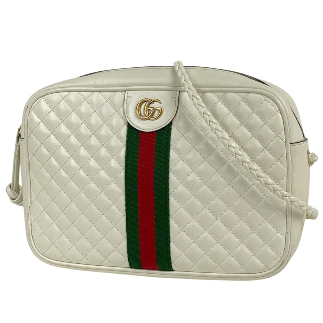 Gucci GG Marmont Shoulder Bag, Quilted Double G Web, Sherry Line, Leather, White, 541051, Women's: --- Catalog ---Category: SizeSize (HxWxD): 17cm x 25cm x 5cm / 6.69'' x 9.84'' x 1.96''Category: DesignType: Shoulder bagColor: WhiteGender: WomenMaterial: Leather Category: GeneralMPN: 541051Brand: G