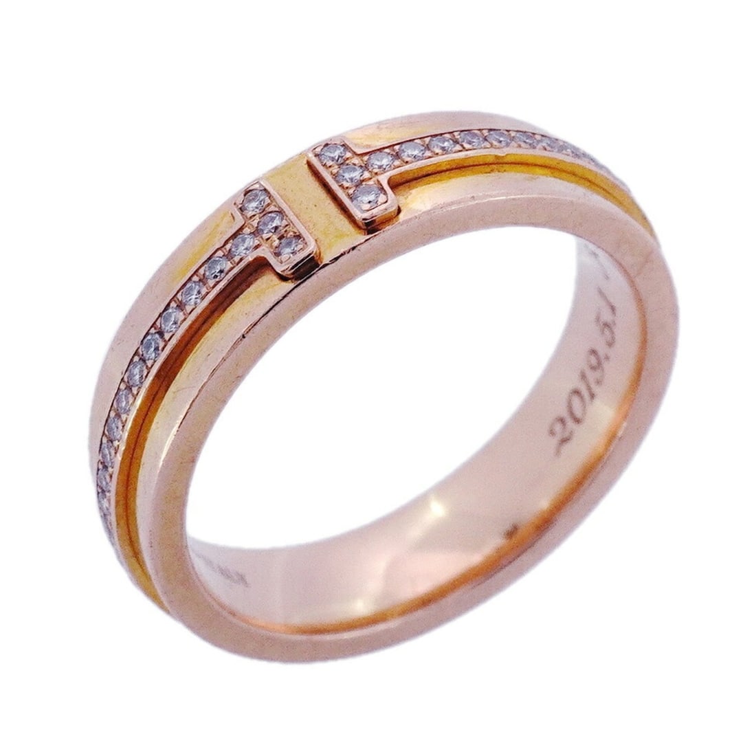 Tiffany T Narrow Ring, 18KPG Pink Gold with Diamonds, Size 9, Women's: --- Catalog ---Category: SizeJP Size: 9US Size: 5Category: DesignType: Band ringStone: DiamondGender: WomenMaterial: Pink gold (18K)Category: GeneralBrand: Tiffany--- Item List ---Section: ConditionRa