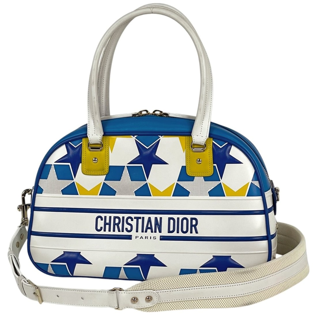Christian Dior Vibe Bowling Bag with Logo, 2-Way Shoulder Bag, Handbag, Leather, Blue, Women's: --- Catalog ---Category: SizeSize (HxWxD): 20cm x 34cm x 13cm / 7.87'' x 13.38'' x 5.11''Category: DesignType: Handbag, Shoulder bagColor: BlueGender: WomenMaterial: Leather Category: GeneralBrand: Ch