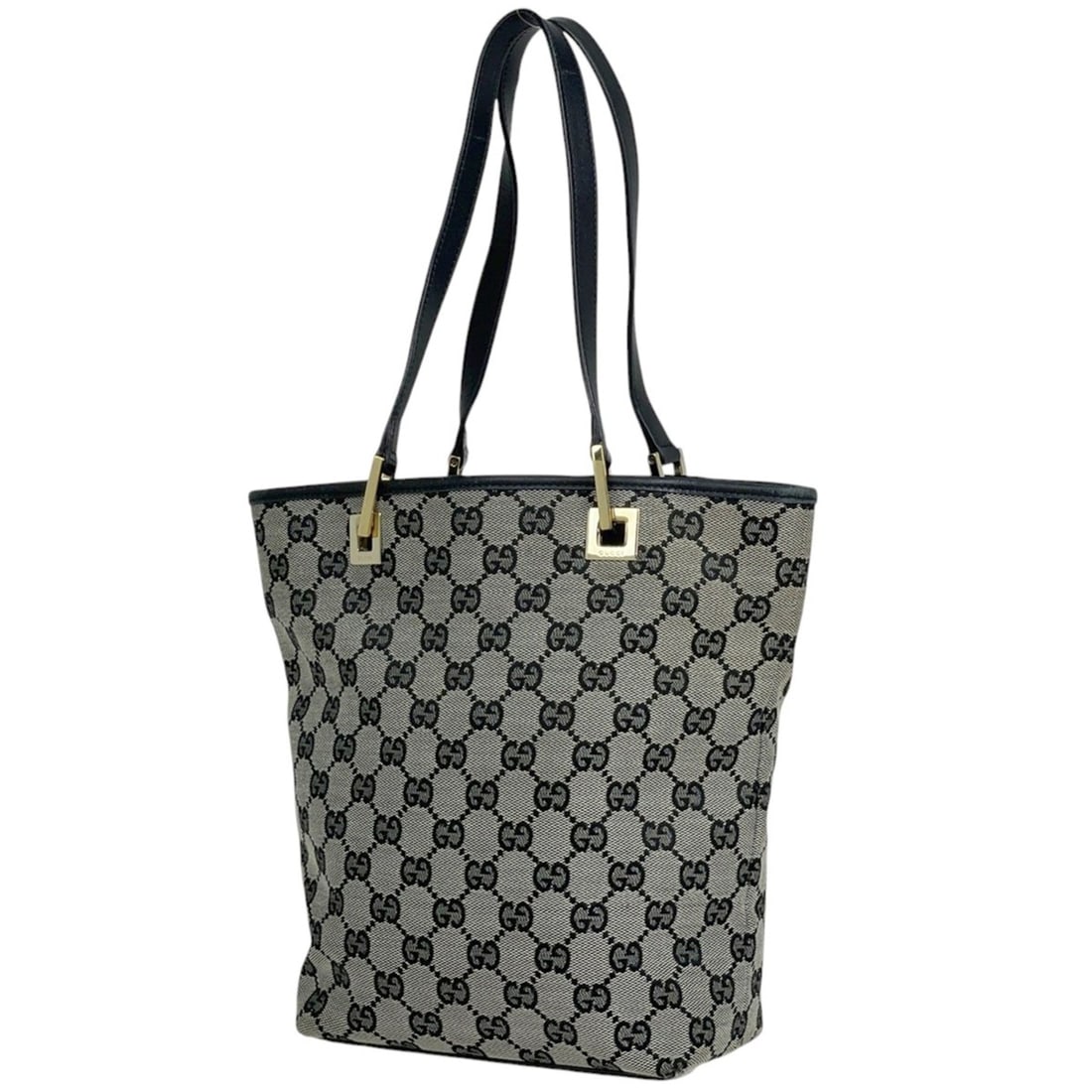 Gucci GG Print Tote Bag, Handbag, Canvas, Gray/Black, 0021099, Women's: --- Catalog ---Category: SizeSize (HxWxD): 24cm x 17.5cm x 10cm / 9.44'' x 6.88'' x 3.93''Category: DesignType: Handbag, Tote bagColor: Black, GrayGender: WomenMaterial: GG canvas , Leather Category: