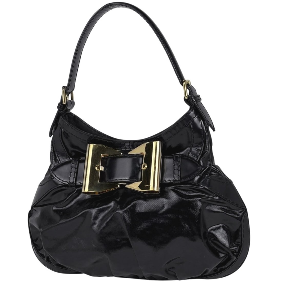 Gucci Logo Shoulder Bag with Ribbon and Enamel, Black Leather, 189885, Women's (1 of 16)