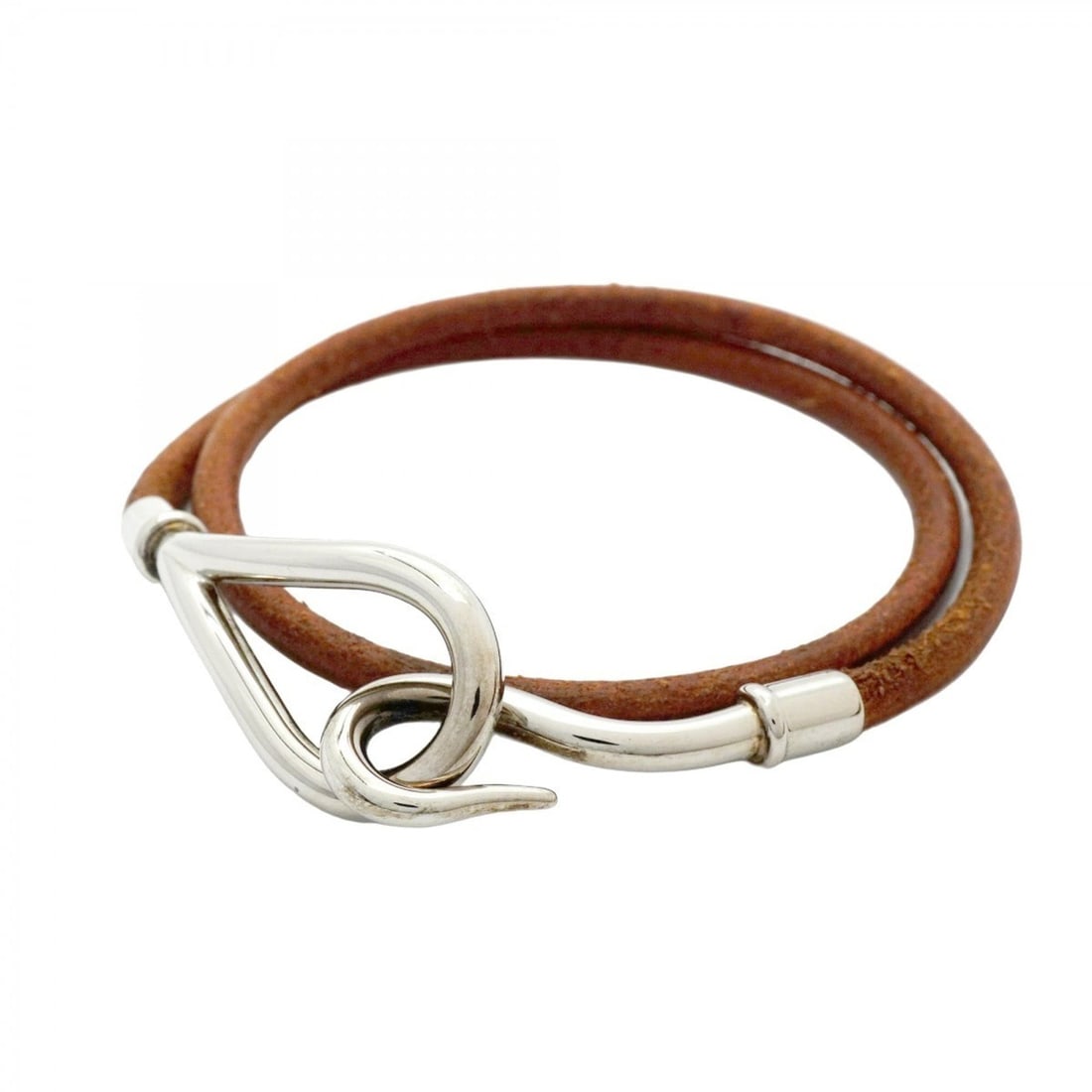 Hermes Jumbo Hook Bracelet, Metal, Leather, Silver, Brown, Women's (1 of 10)
