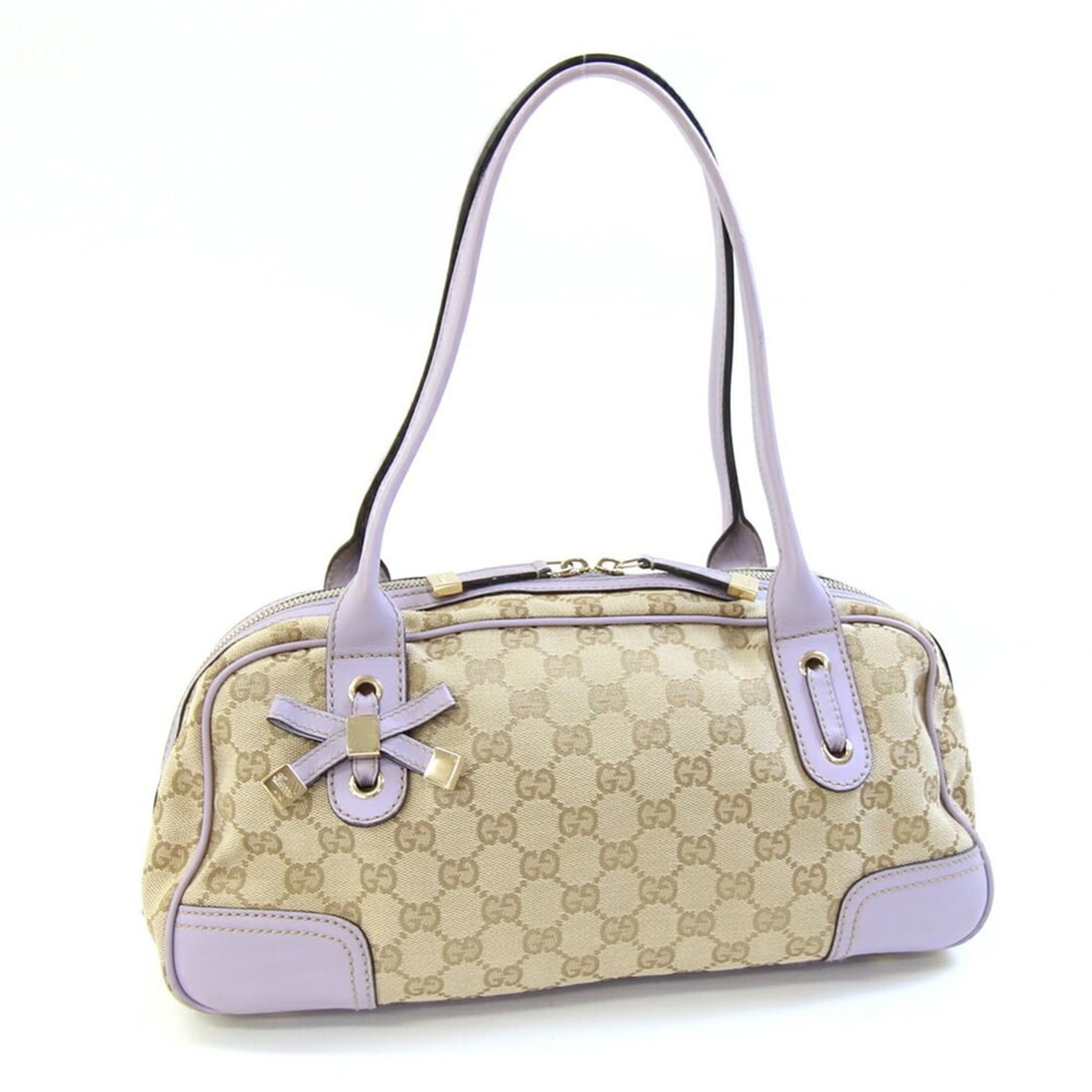 Gucci GG Princess Handbag 161720 Beige Lavender Canvas Leather Shoulder Ribbon GUCCI: --- Catalog ---Category: SizeSize (HxWxD): 15cm x 33.5cm x 13cm / 5.9'' x 13.18'' x 5.11''Handle Length: 50cm / 19.68''Category: DesignType: HandbagColor: BeigeGender: WomenMaterial: Canvas Outer Pock