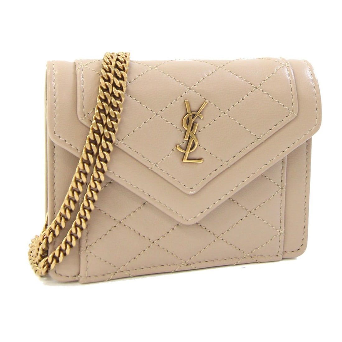 Saint Laurent Gaby Micro Shoulder Bag 685612 Beige Leather Quilted Pochette with Chain Strap for: --- Catalog ---Category: SizeSize (HxWxD): 8cm x 10.3cm x 2cm / 3.14'' x 4.05'' x 0.78''Category: DesignType: Pochette, Shoulder bagColor: BeigeGender: WomenMaterial: Leather Category: GeneralBrand: S