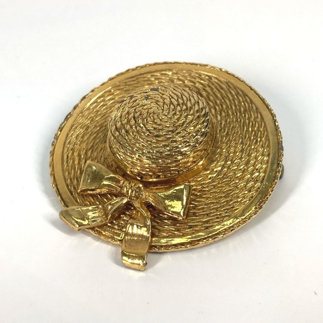 CHANEL Vintage Straw Hat, Hat Accessory, Brooch, Metal, Women's, Gold (1 of 17)