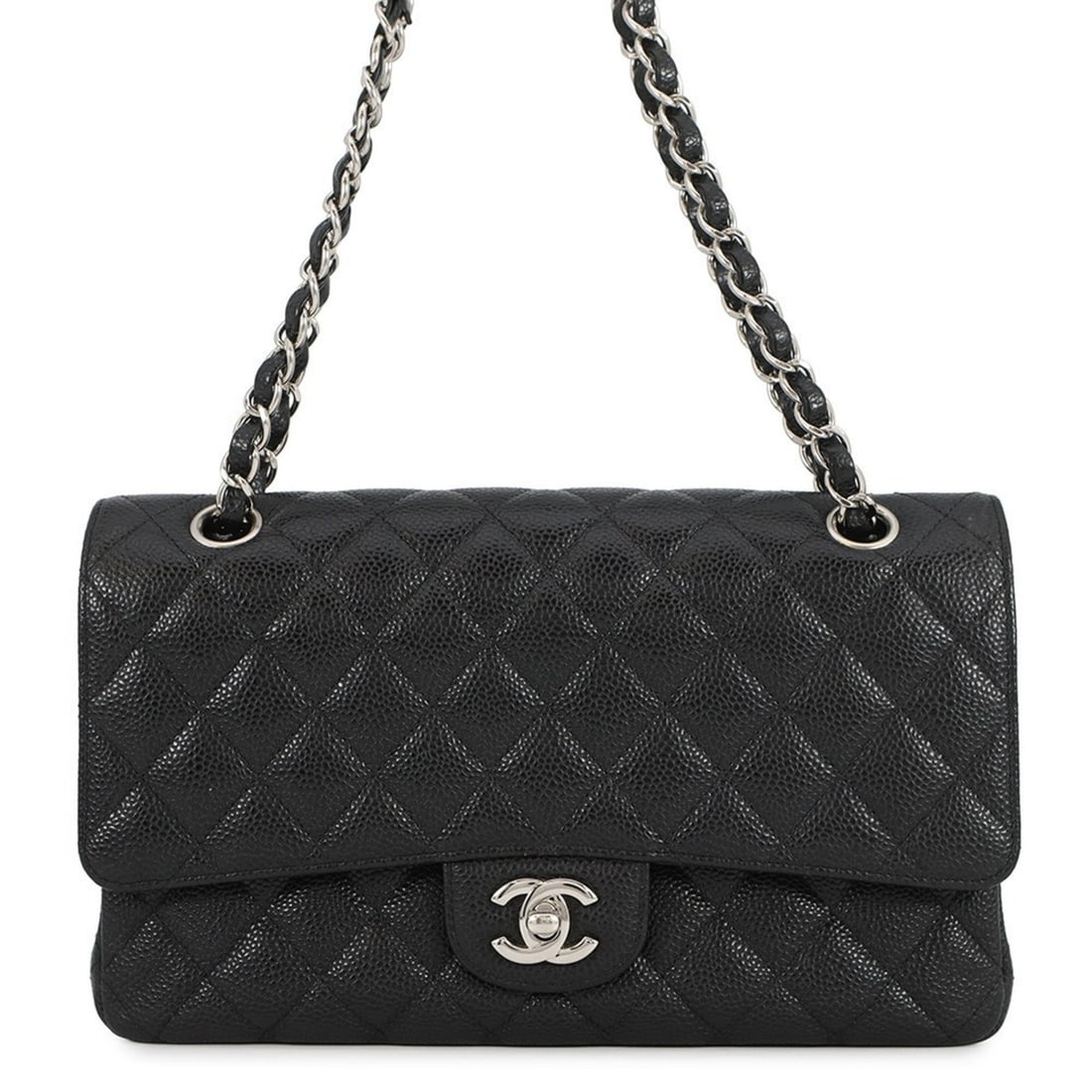 CHANEL Chain Shoulder Bag Matelasse 25 Coco Mark Double Caviar Skin A01112 Black (1 of 16)