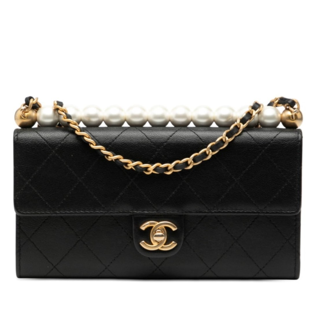 CHANEL Matelasse Coco Mark Pearl Chain Shoulder Bag Wallet Long Black Leather Women's: --- Catalog ---Category: SizeSize (HxWxD): 10.5cm x 19.5cm x 2.5cm / 4.13'' x 7.67'' x 0.98''Category: DesignColor: BlackGender: WomenMaterial: Leather Category: GeneralBrand: Chanel--- Item List ---S