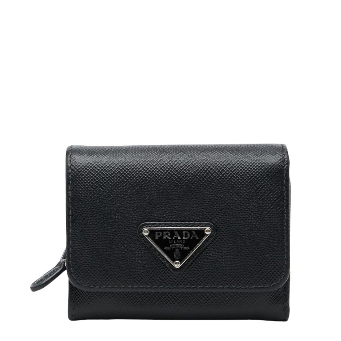 Prada Triangle Logo Plate Trifold Wallet in Black Saffiano Leather for Women (1 of 10)