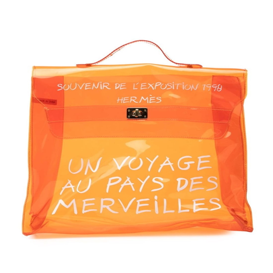 Hermès Vinyl Kelly "Journey to Wonderland" Exhibition Handbag Orange Clear Women's HERMES: --- Catalog ---Category: SizeSize (HxWxD): 27cm x 39cm x 11cm / 10.62'' x 15.35'' x 4.33''Category: DesignType: HandbagColor: Clear, OrangeGender: WomenCategory: GeneralBrand: Hermes--- Item List ---S