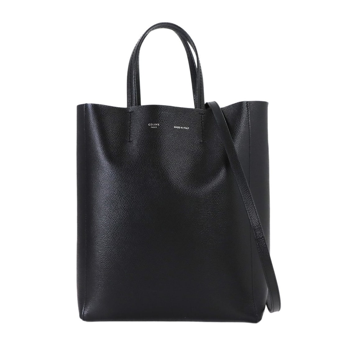 Celine Small Vertical Cabas 2-way Tote/Shoulder Bag in Black Leather (189813): --- Catalog ---Category: SizeSize (HxWxD): 28cm x 23cm x 10cm / 11.02'' x 9.05'' x 3.93''Category: DesignType: Shoulder bag, Tote bagColor: BlackGender: WomenMaterial: Leather Category: GeneralMPN: 18