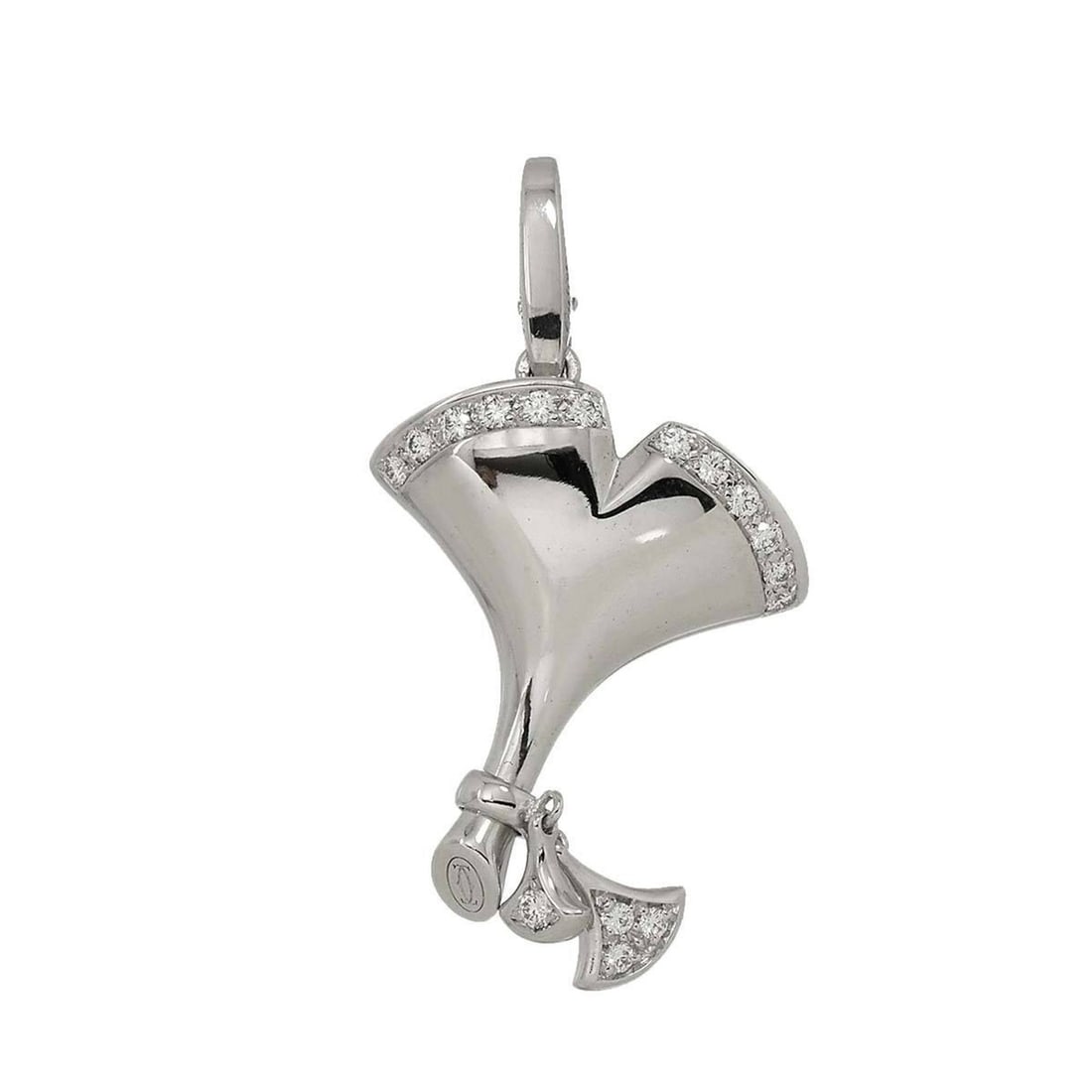 Cartier Ginkgo Diamond Charm Pendant in 18K White Gold (750): --- Catalog ---Category: SizePendant Size: 39.3mm x 21mm / 1.54'' x 0.82''Category: DesignGender: WomenMaterial: White gold (18K)Necklace Type: PendantCategory: GeneralBrand: Cartier--- Item List ---S