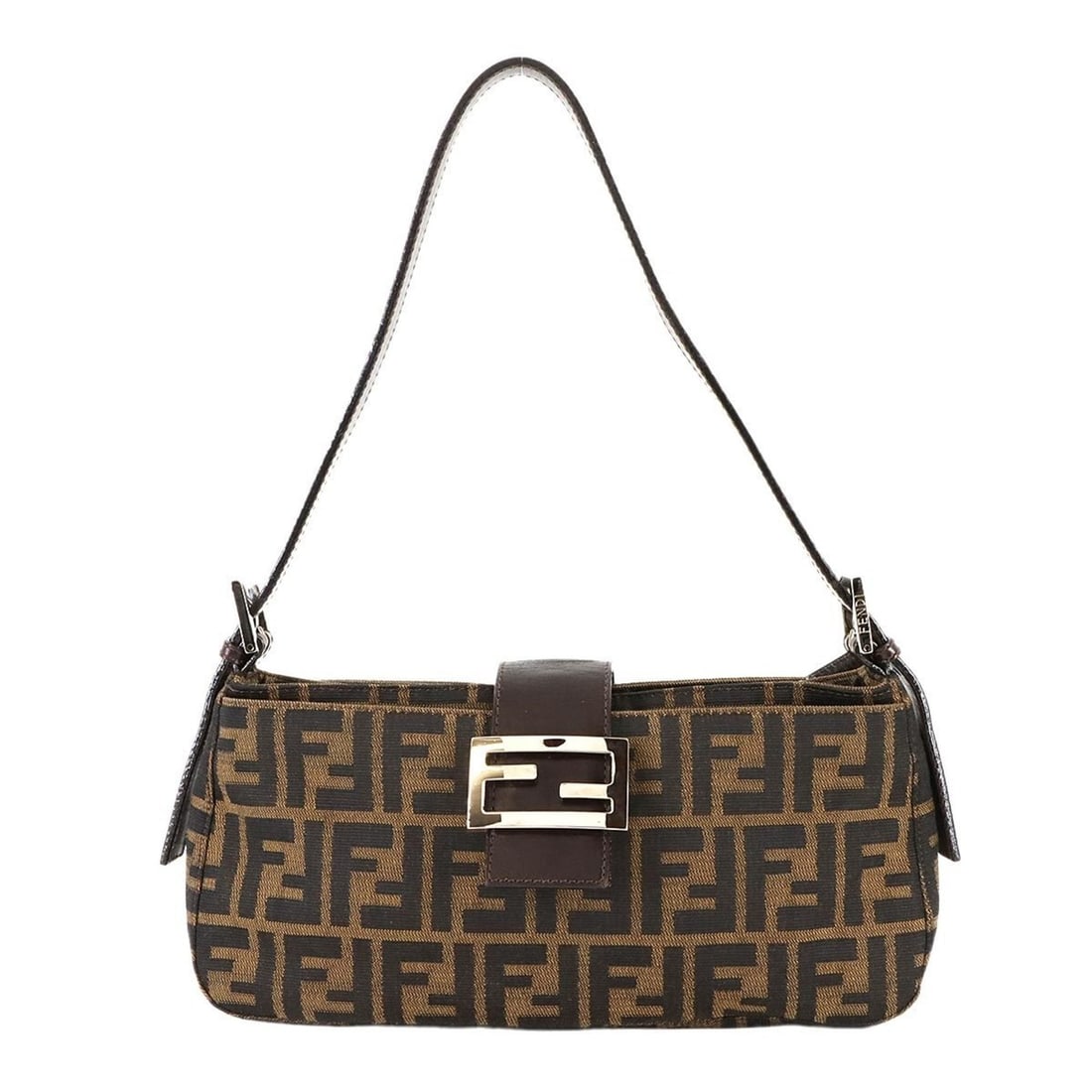 Fendi Zucca Shoulder Bag, Brown Canvas and Leather, Silver Hardware, 26722: --- Catalog ---Category: SizeSize (HxWxD): 12.5cm x 28.5cm x 7.5cm / 4.92'' x 11.22'' x 2.95''Category: DesignType: Shoulder bagColor: BrownGender: WomenMaterial: Canvas , Leather Category: GeneralMPN