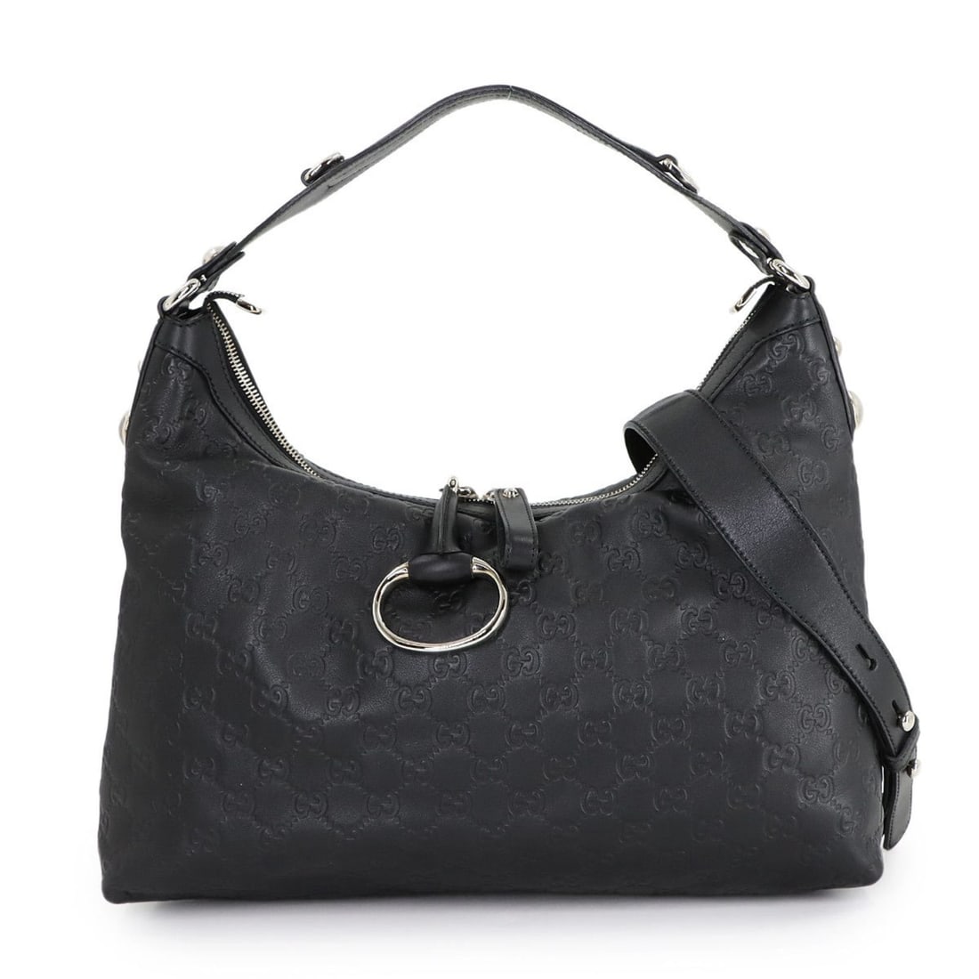 Gucci Guccissima 2-way tote/shoulder bag in black leather with silver hardware (232961) (1 of 11)