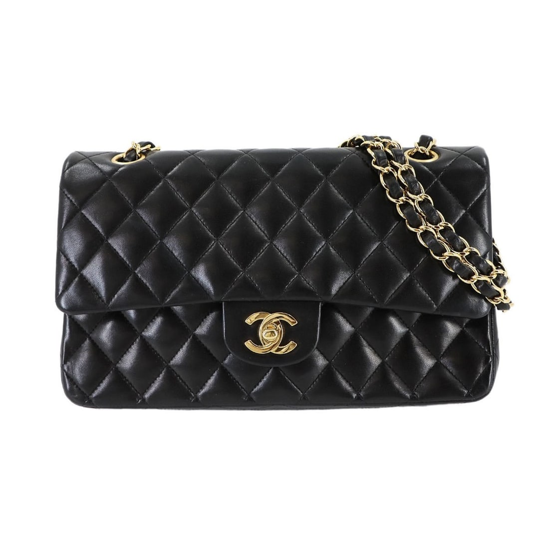 CHANEL Matelasse 25 Chain Shoulder Bag in Black Lambskin with Gold Hardware (A01112) (1 of 15)