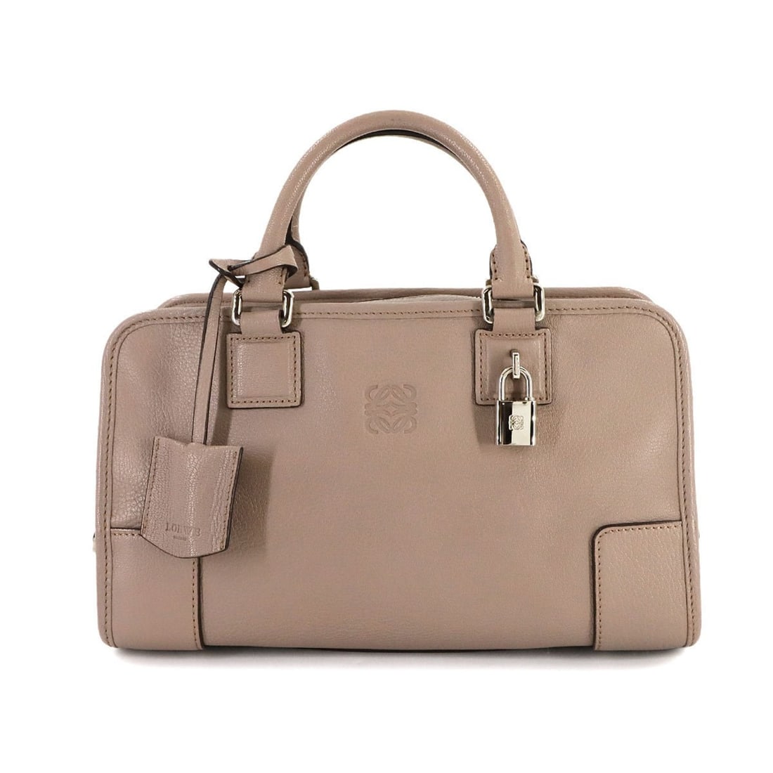 LOEWE Amazona 28 handbag in beige leather with silver hardware and greige accents.: --- Catalog ---Category: SizeSize (HxWxD): 16cm x 29cm x 13cm / 6.29'' x 11.41'' x 5.11''Category: DesignType: HandbagColor: BeigeGender: WomenMaterial: Leather Category: GeneralBrand: LoeweCountry of