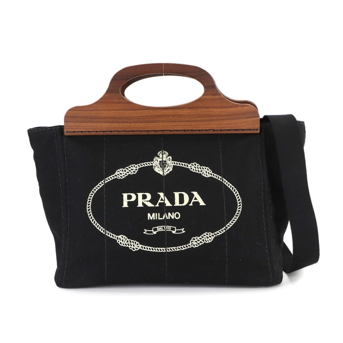 Prada Canapa 2-way hand/shoulder bag in black canvas with silver hardware (1BG350): --- Catalog ---Category: SizeSize (HxWxD): 21cm x 29cm x 14.5cm / 8.26'' x 11.41'' x 5.7''Category: DesignType: Handbag, Shoulder bagColor: Black, NeroGender: WomenMaterial: Canvas Category: GeneralMP