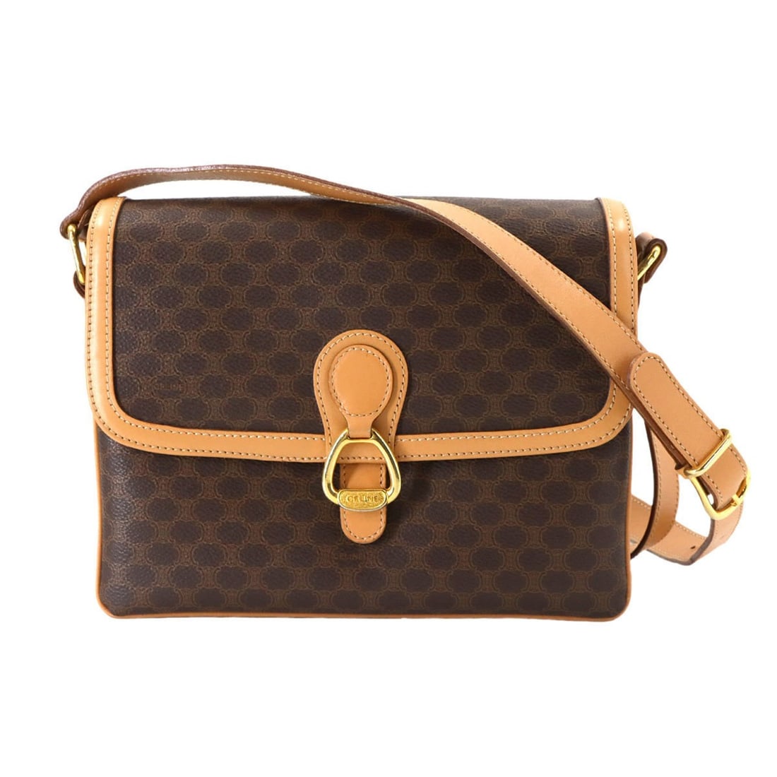 Celine Macadam Shoulder Bag in Brown PVC Leather with Gold Hardware: --- Catalog ---Category: SizeSize (HxWxD): 18.5cm x 23.5cm x 8cm / 7.28'' x 9.25'' x 3.14''Category: DesignType: Shoulder bagColor: BrownGender: WomenMaterial: PVC , Leather Category: GeneralBrand: Ce